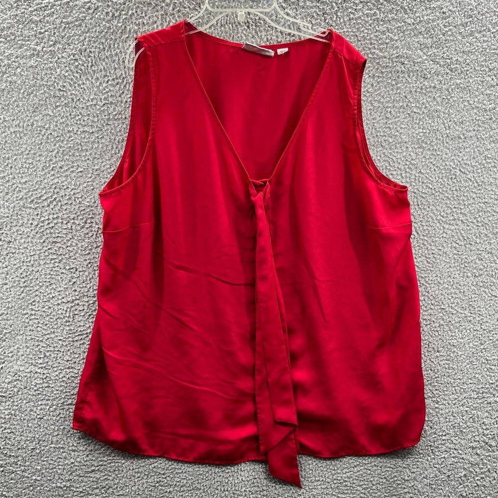 Avenue Womens Blouse 22 Red Sleeveless‎ Tie Front Office Career Polished Flowy